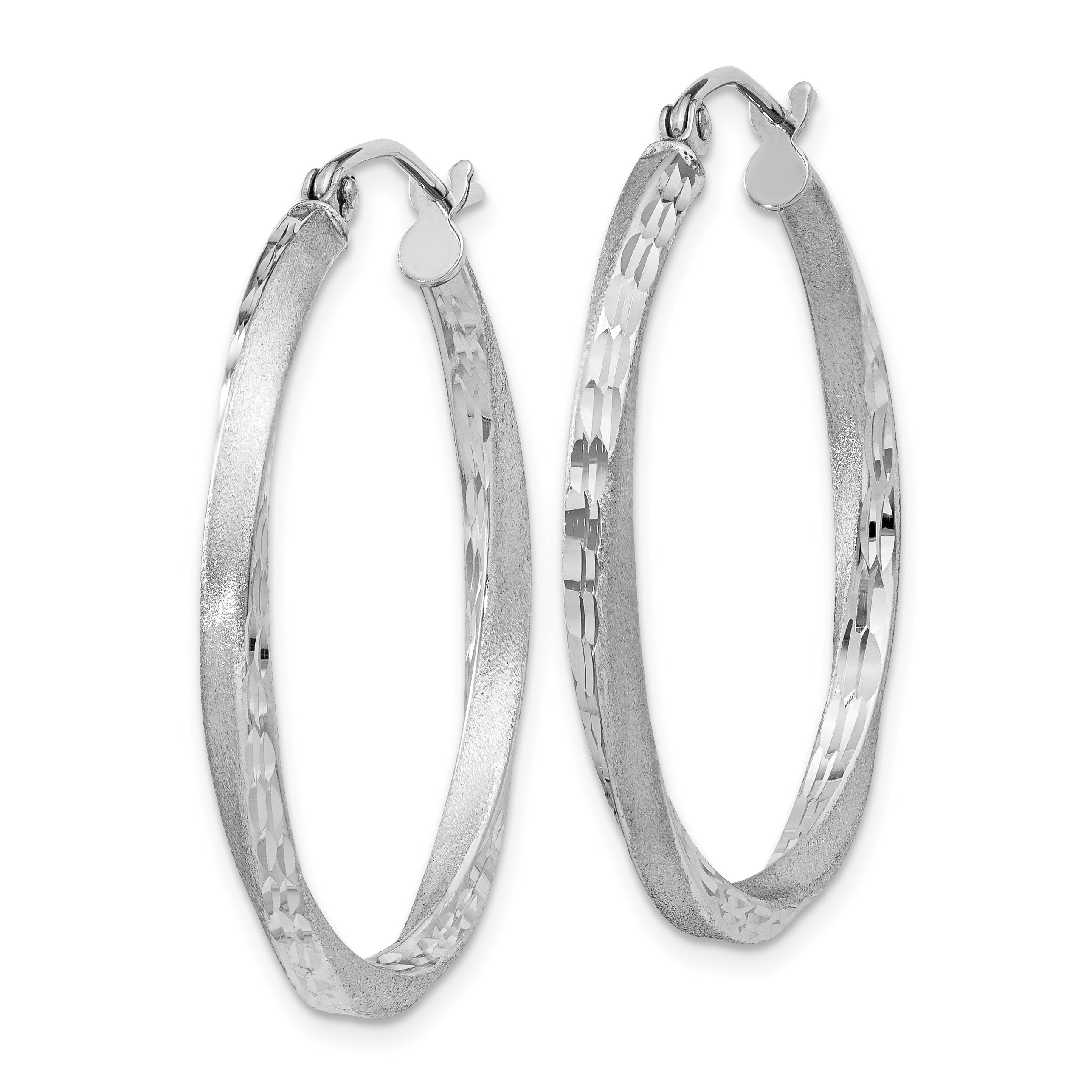 Sterling Silver RH-plated Satin Diamond-cut 2.5x30mm Twisted Hoop Earrings Secondary image