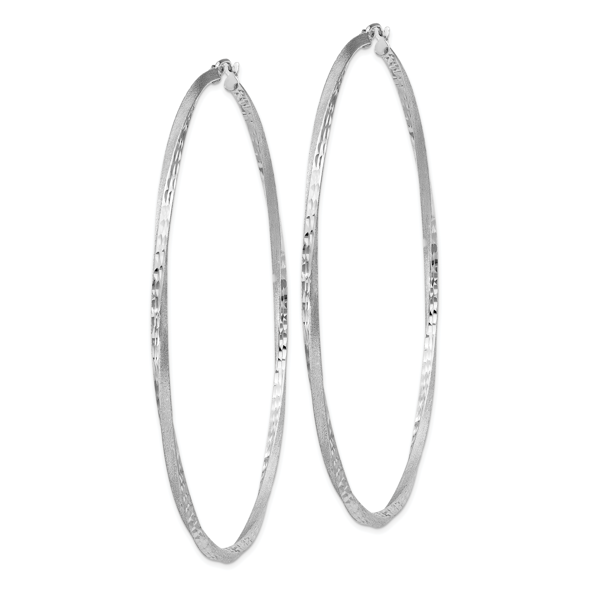 Sterling Silver RH-plated Satin Diamond-cut 2.5x80mm Twisted Hoop Earrings Secondary image