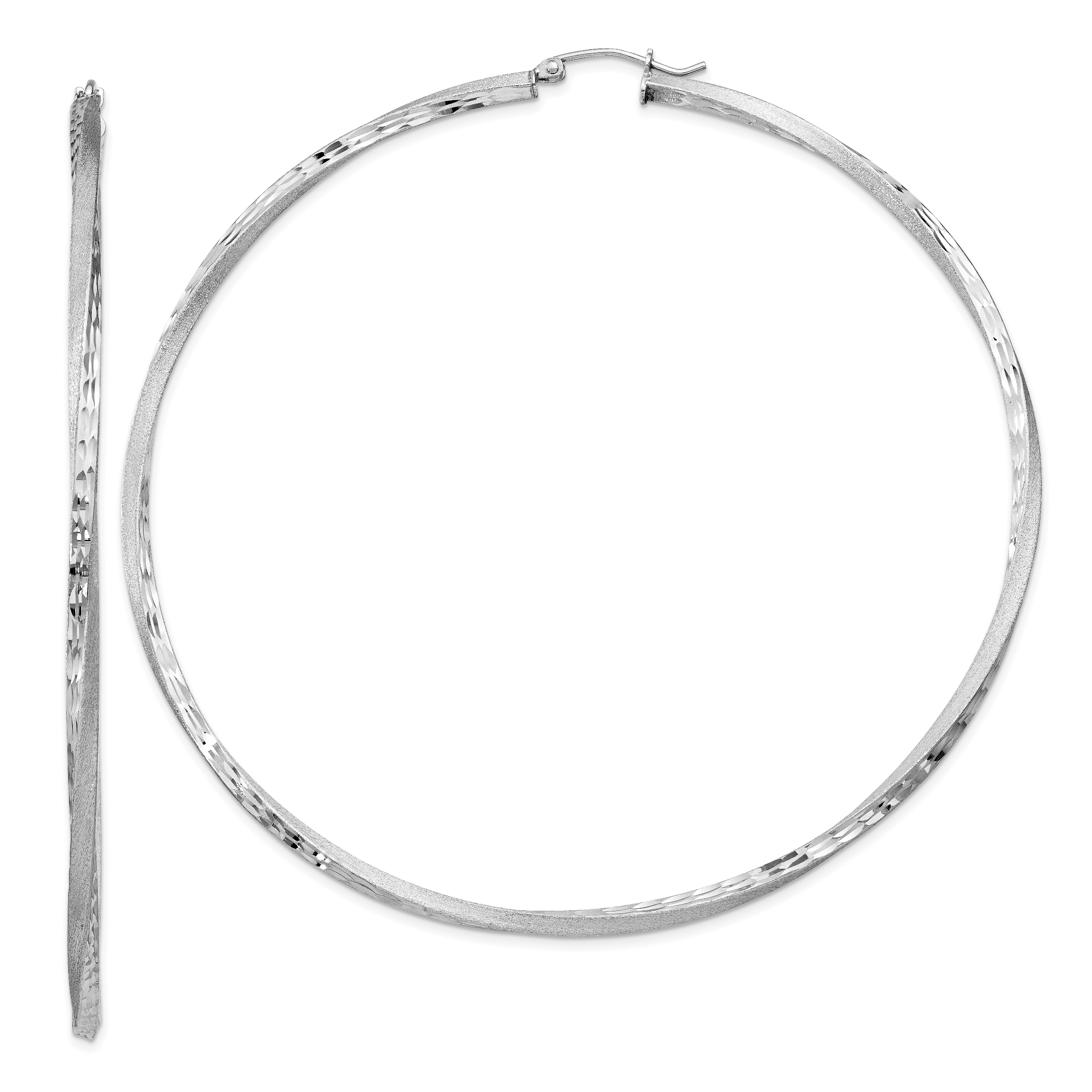 Sterling Silver RH-plated Satin Diamond-cut 2.5x80mm Twisted Hoop Earrings Main image