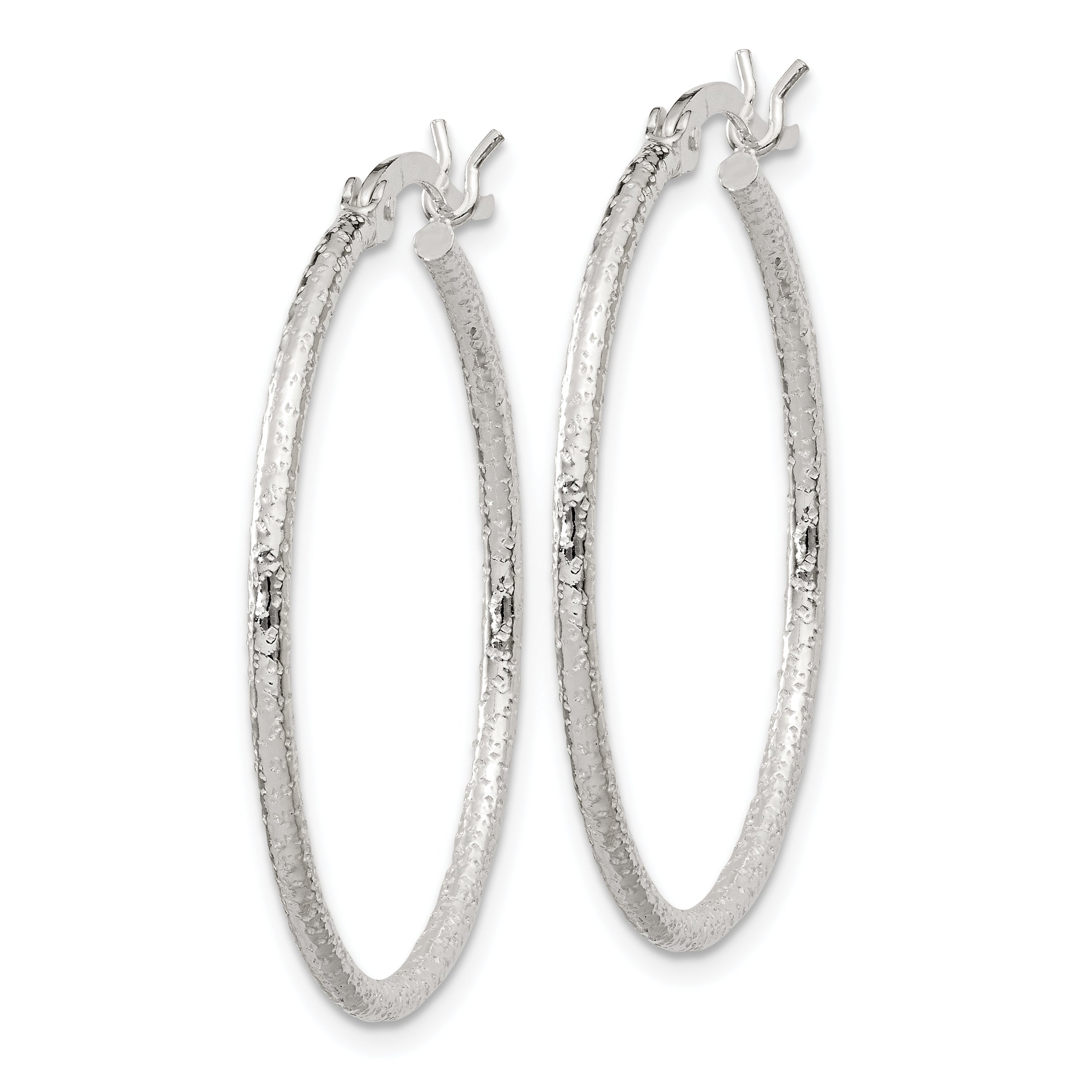 Sterling Silver Textured 2x30mm Hoop Earrings Secondary image