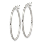 Sterling Silver Textured 2x30mm Hoop Earrings