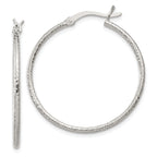Sterling Silver Textured 2x30mm Hoop Earrings