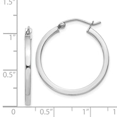 Sterling Silver Rhodium-plated 2x25mm Square Tube Hoop Earrings