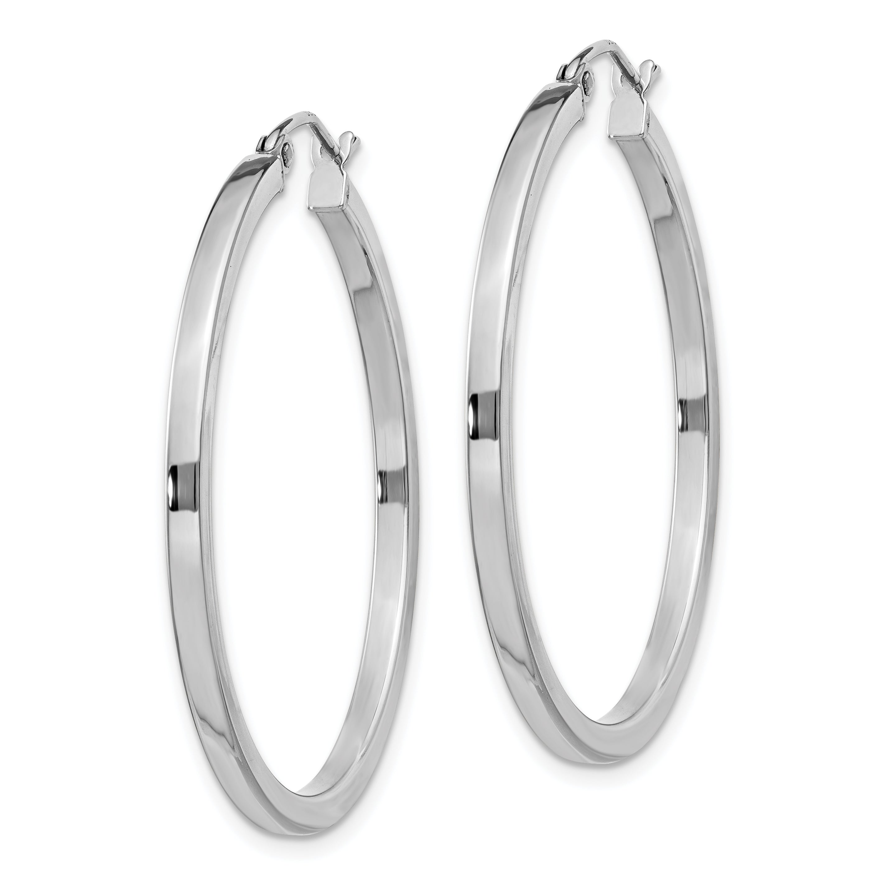 Sterling Silver Rhodium-plated 2x35mm Square Tube Hoop Earrings