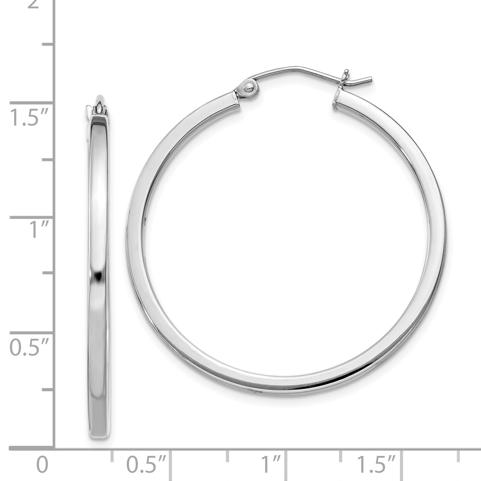 Sterling Silver Rhodium-plated 2x35mm Square Tube Hoop Earrings