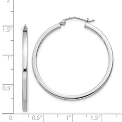 Sterling Silver Rhodium-plated 2x35mm Square Tube Hoop Earrings