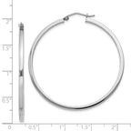Sterling Silver Rhodium-plated 2x45mm Square Tube Hoop Earrings