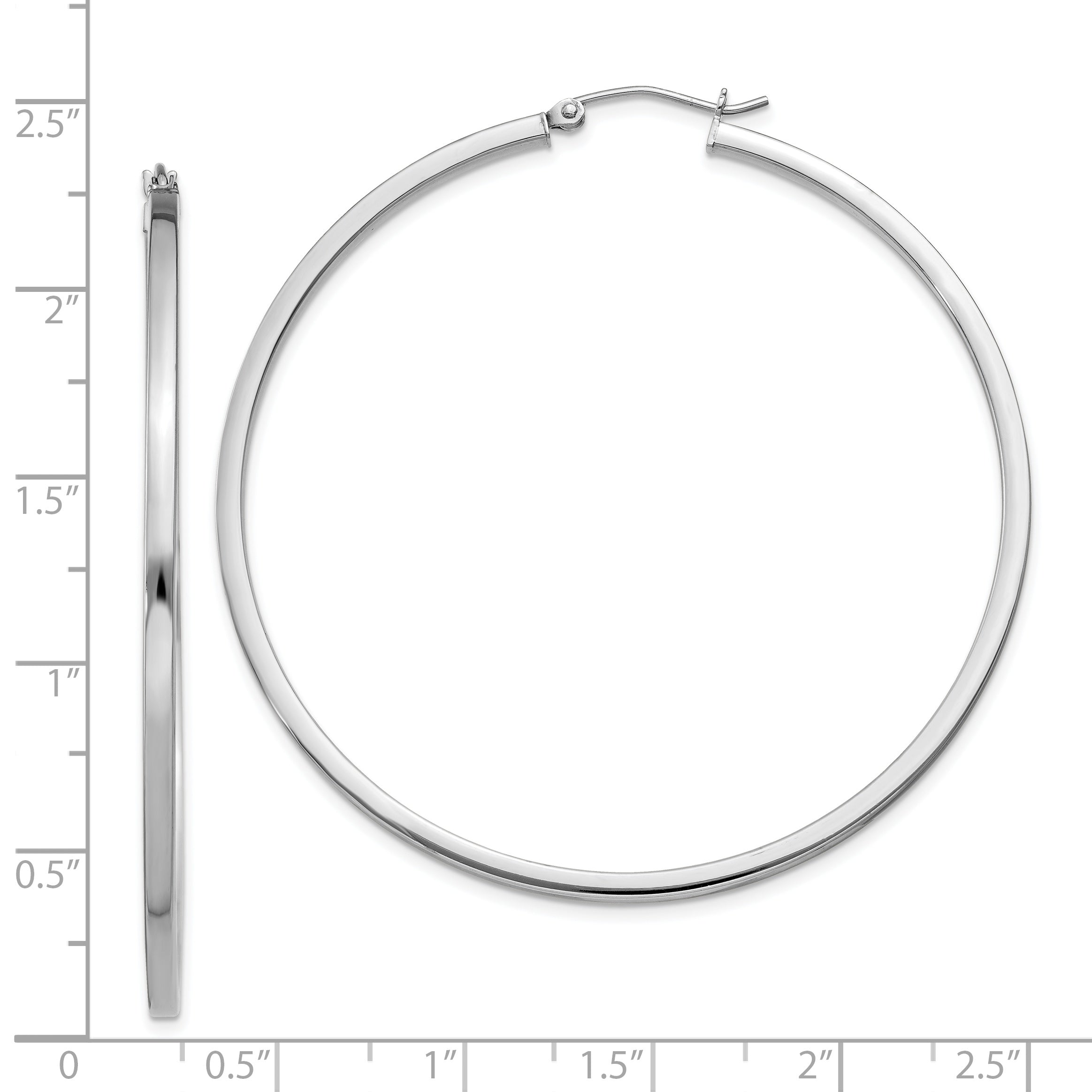 Sterling Silver Rhodium-plated 2x55mm Square Tube Hoop Earrings