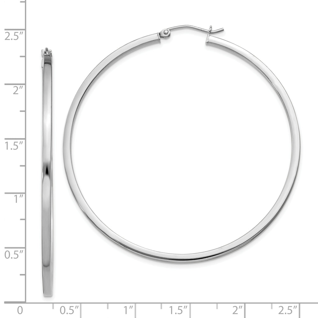 Sterling Silver Rhodium-plated 2x55mm Square Tube Hoop Earrings