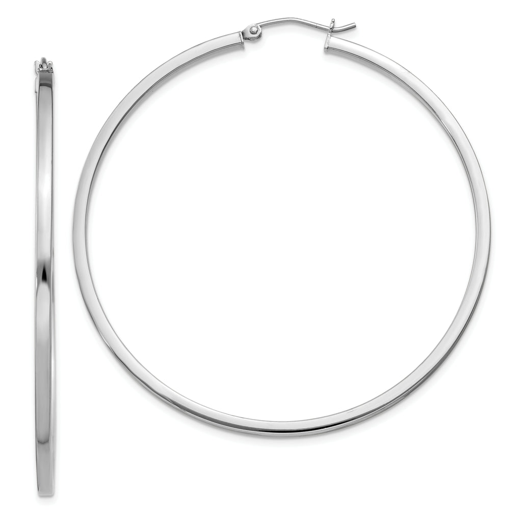 Sterling Silver Rhodium-plated 2x55mm Square Tube Hoop Earrings