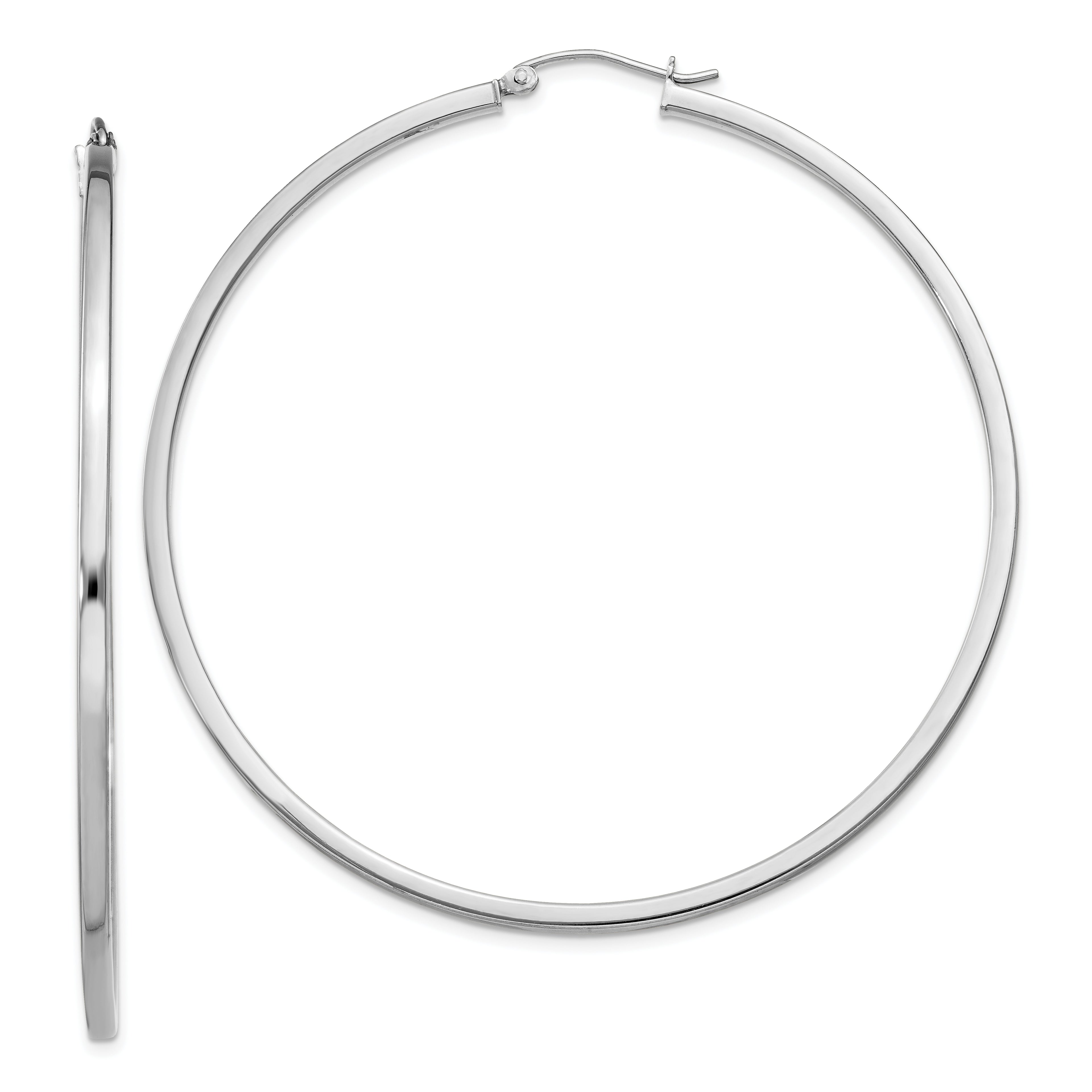Sterling Silver Rhodium-plated 2x60mm Square Tube Hoop Earrings