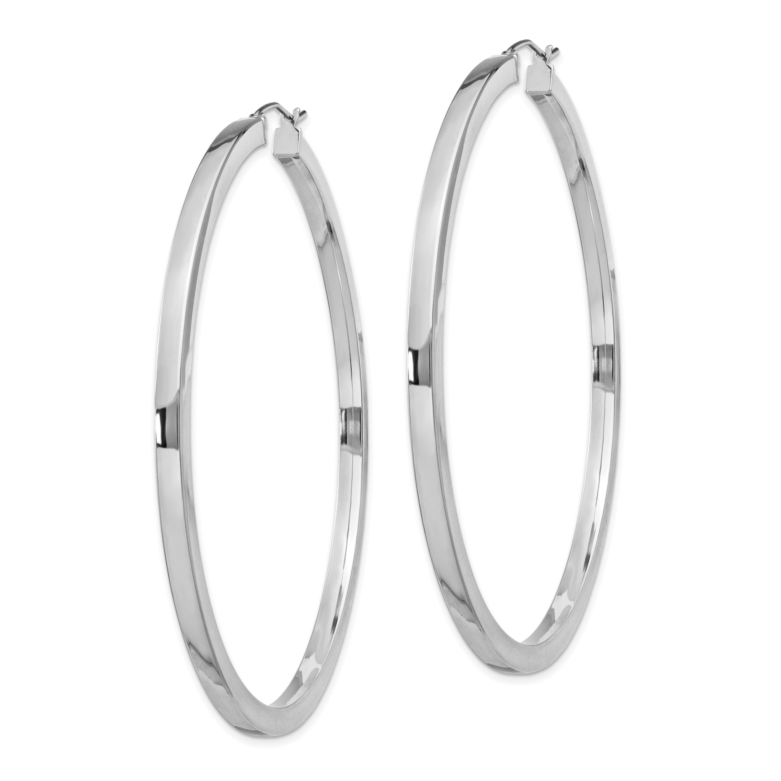 Sterling Silver Rhodium-plated 2x65mm Square Tube Hoop Earrings