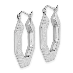 Sterling Silver Rhodium-plated Textured Greek Key Hoop Earrings