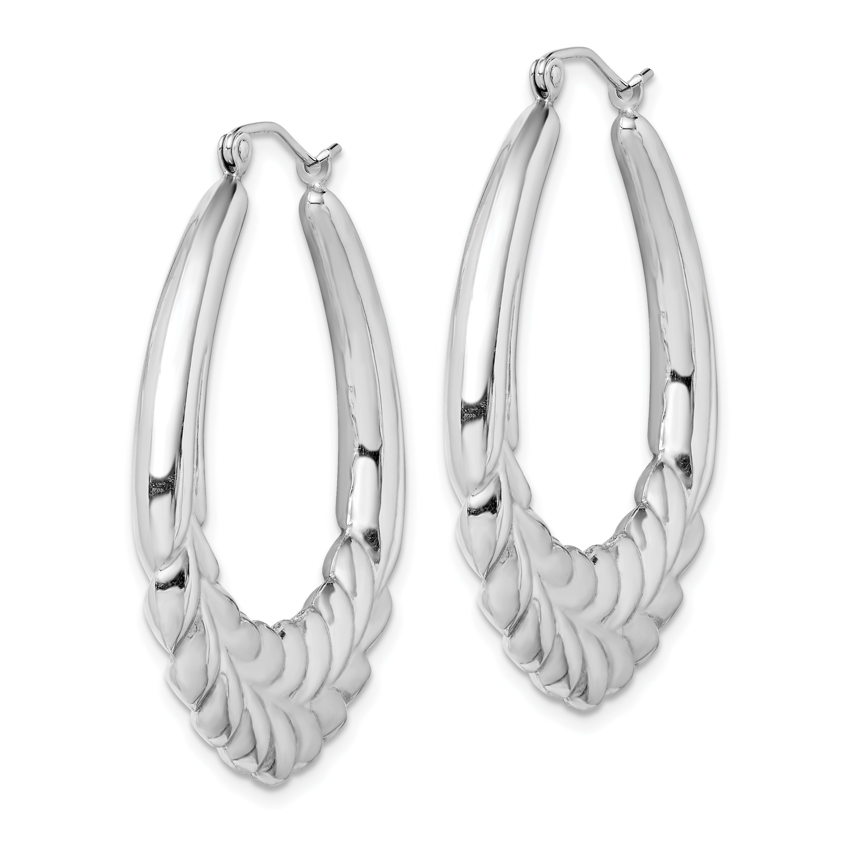 Sterling Silver Rhod-plated Polished Wheat Shrimp Oval Hoop Earrings Secondary image