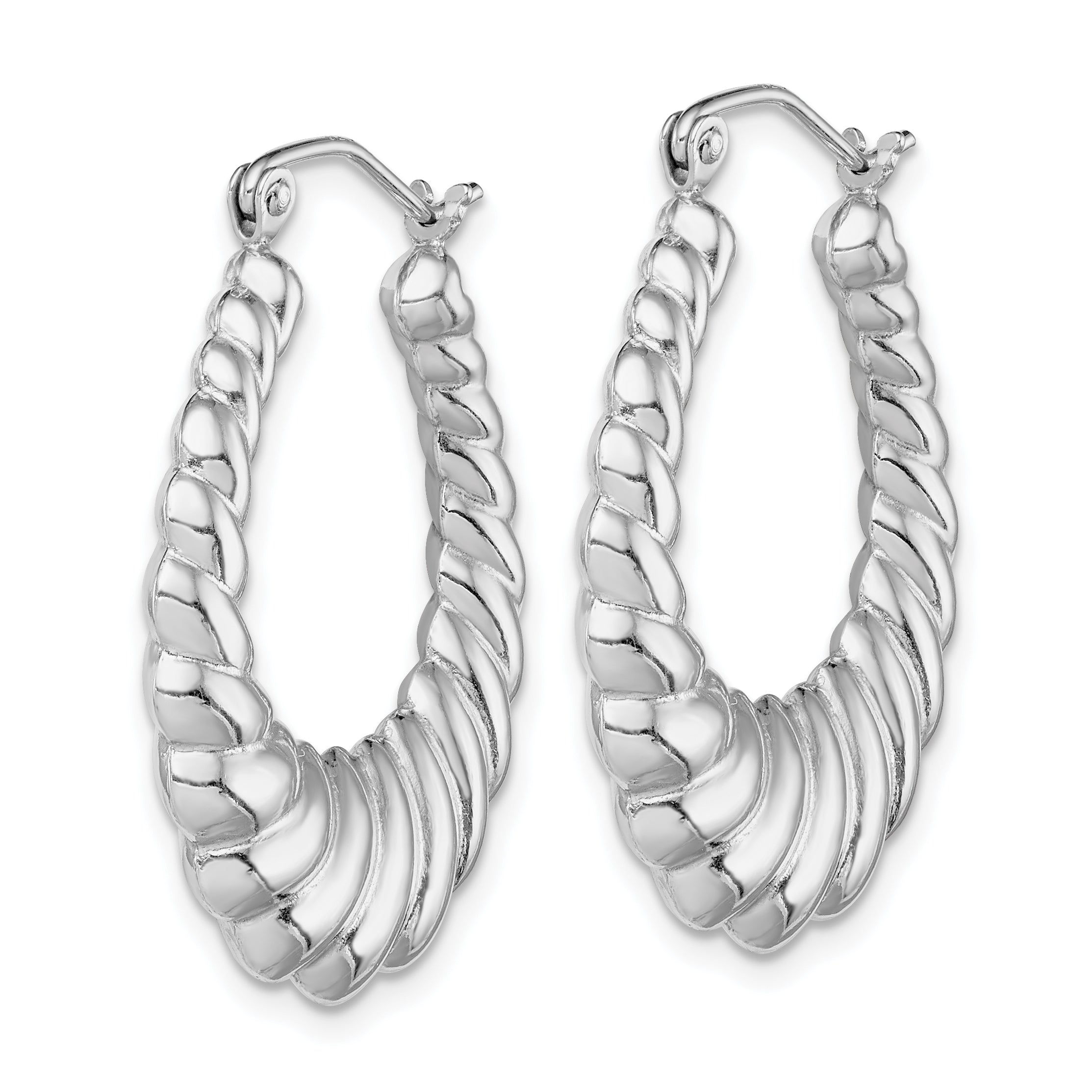 Sterling Silver Rhodium-plated Polished Shrimp Oval Hoop Earrings Secondary image