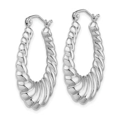 Sterling Silver Rhodium-plated Polished Shrimp Oval Hoop Earrings