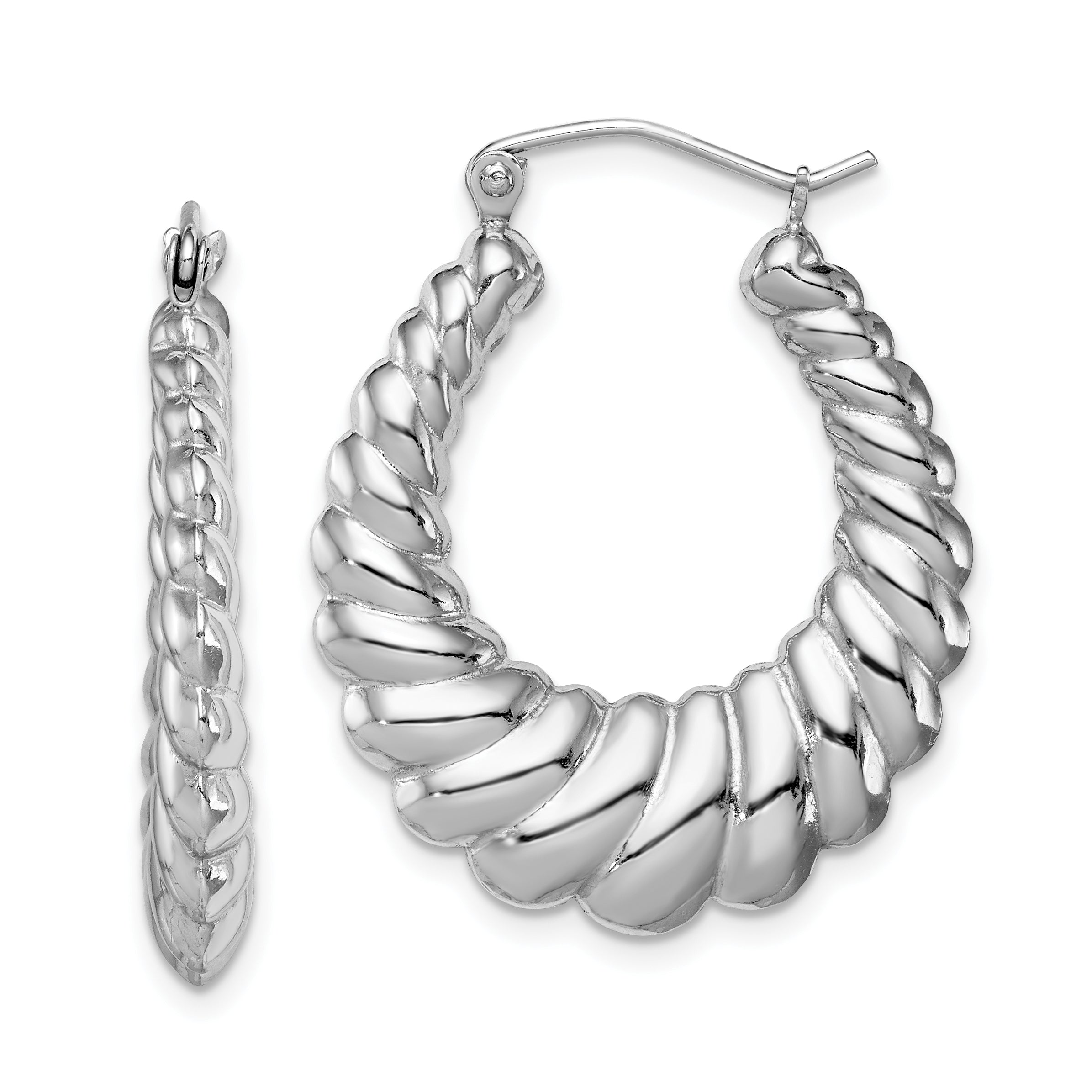Sterling Silver Rhodium-plated Polished Shrimp Oval Hoop Earrings Main image