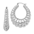 Sterling Silver Rhodium-plated Polished Shrimp Oval Hoop Earrings