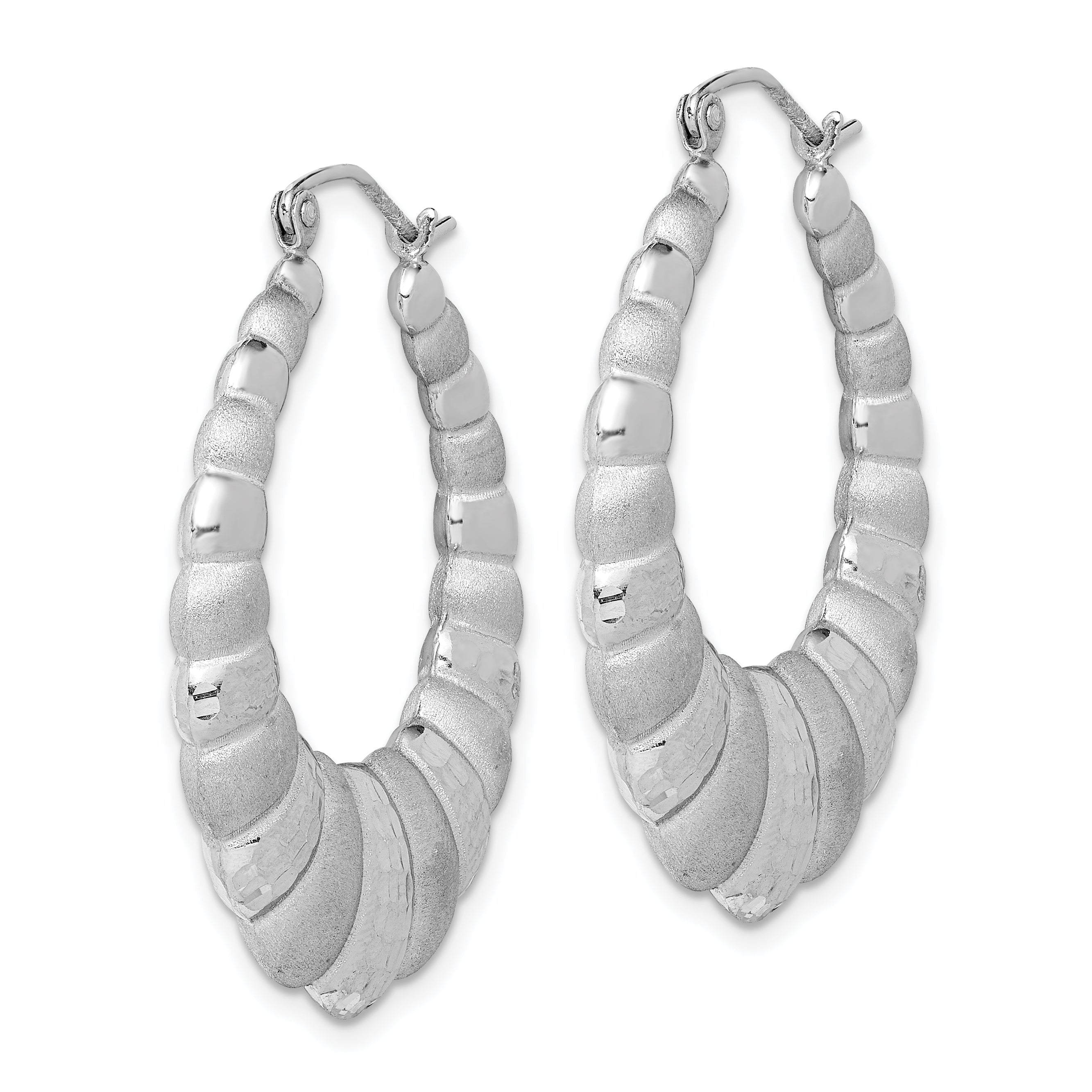 Sterling Silver Rhodium-plated Satin & D/C Shrimp Oval Hoop Earrings Secondary image