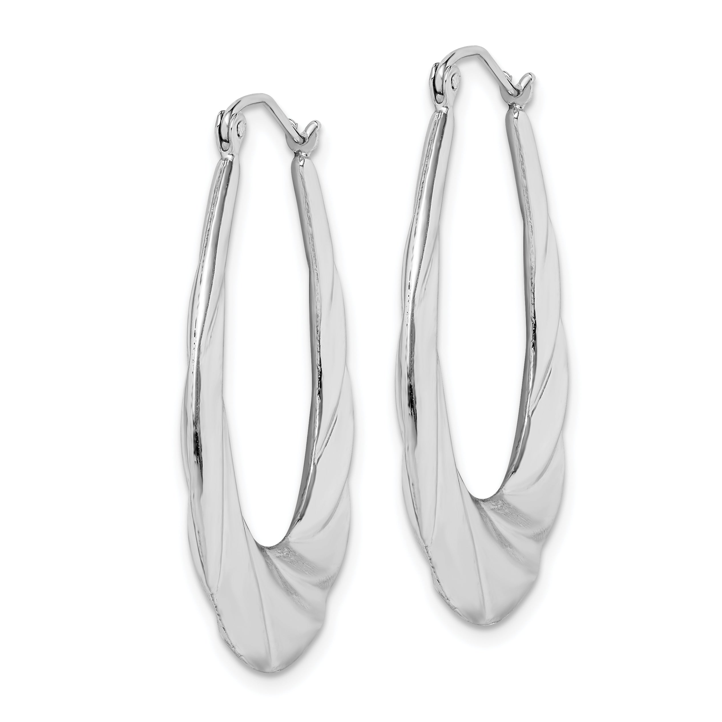 Sterling Silver Rhodium-plated Twisted Scalloped Oval Hoop Earrings Secondary image