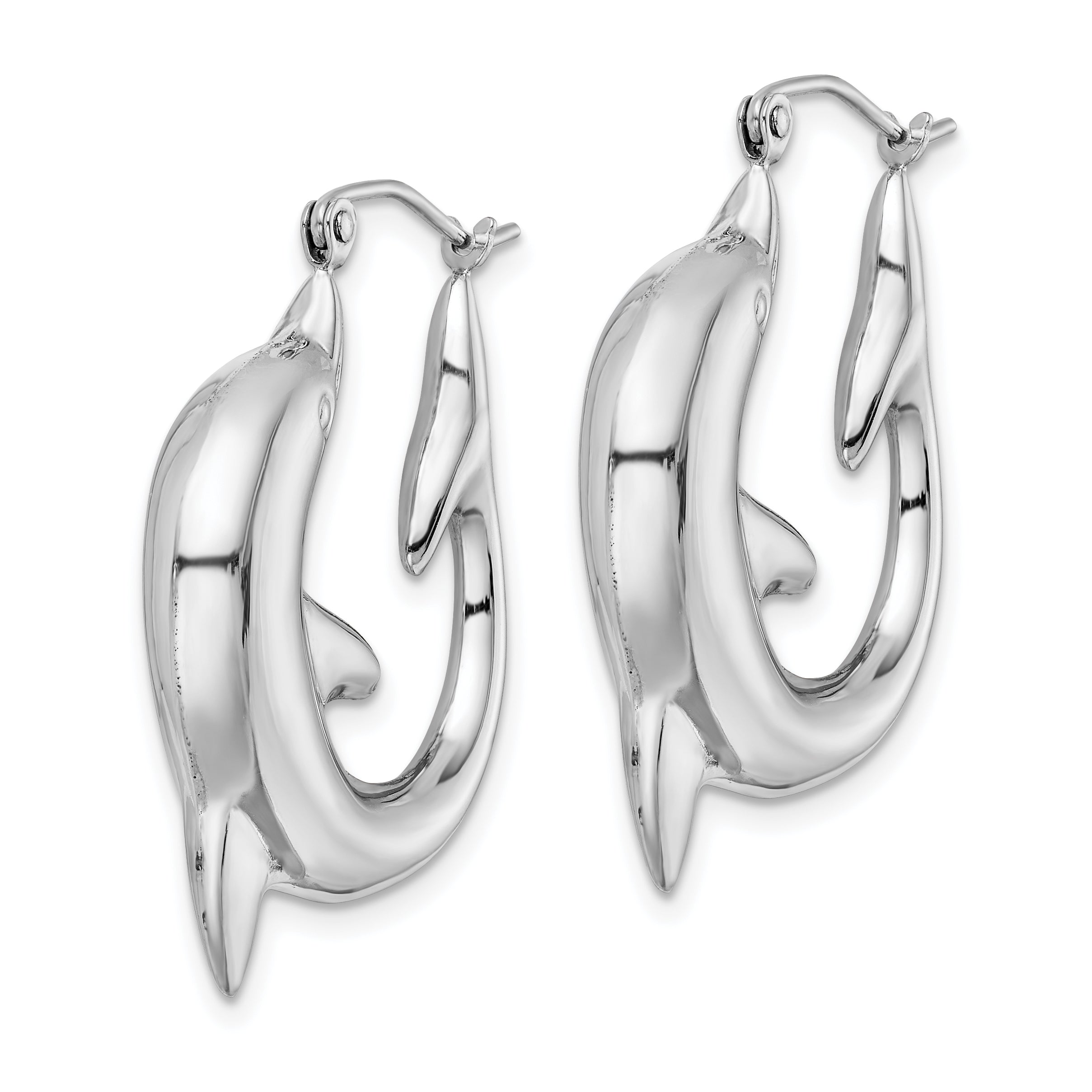 Sterling Silver Rhodium-plated Polished Dolphin Round Hoop Earrings Secondary image