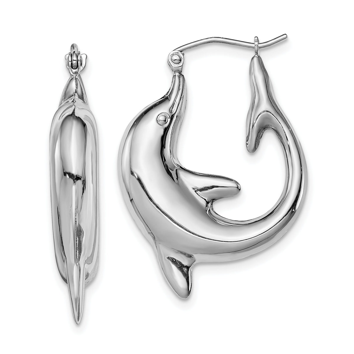 Dolphin Round Hoop Earrings in Sterling Silver, 23x32mm - Sophia Jewelers Main image