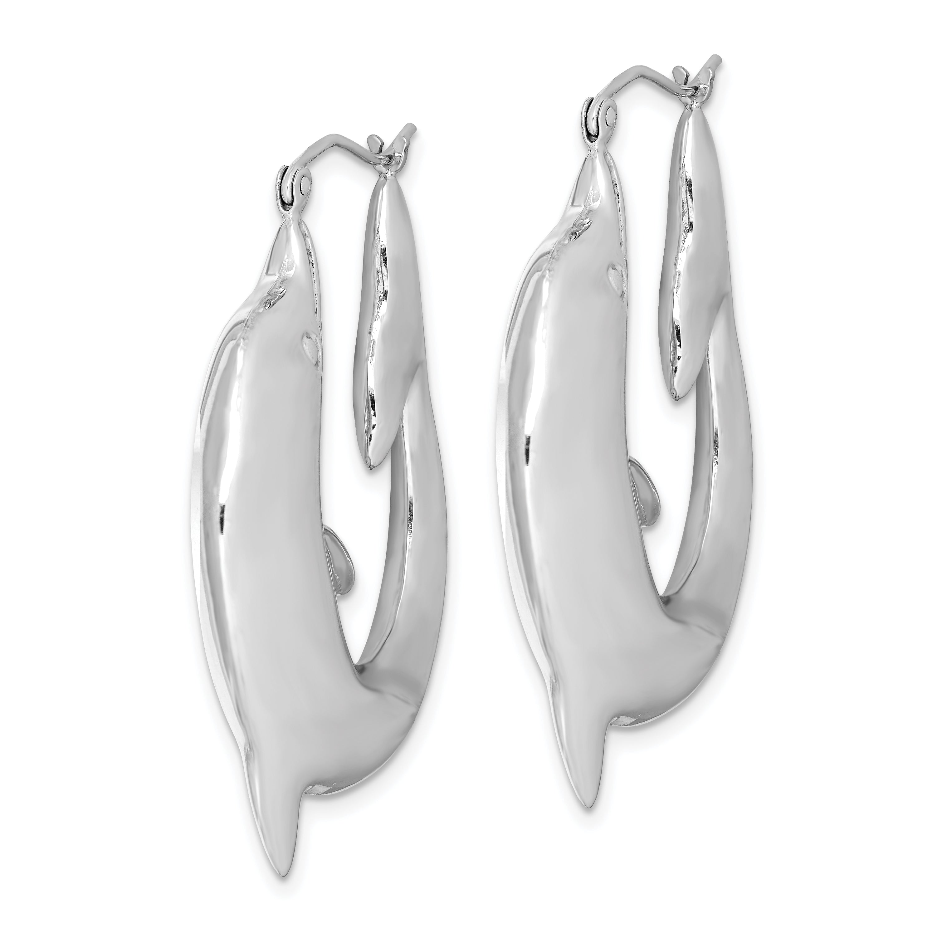 Sterling Silver Rhodium-plated Polished Dolphin Round Hoop Earrings Secondary image