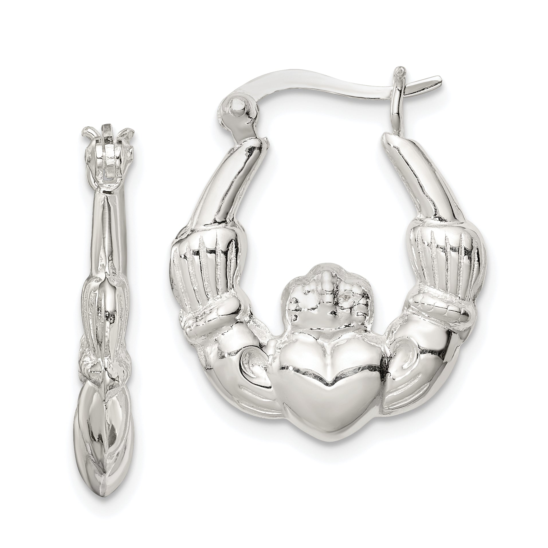 Sterling Silver Polished Claddagh Hoop Earrings Main image