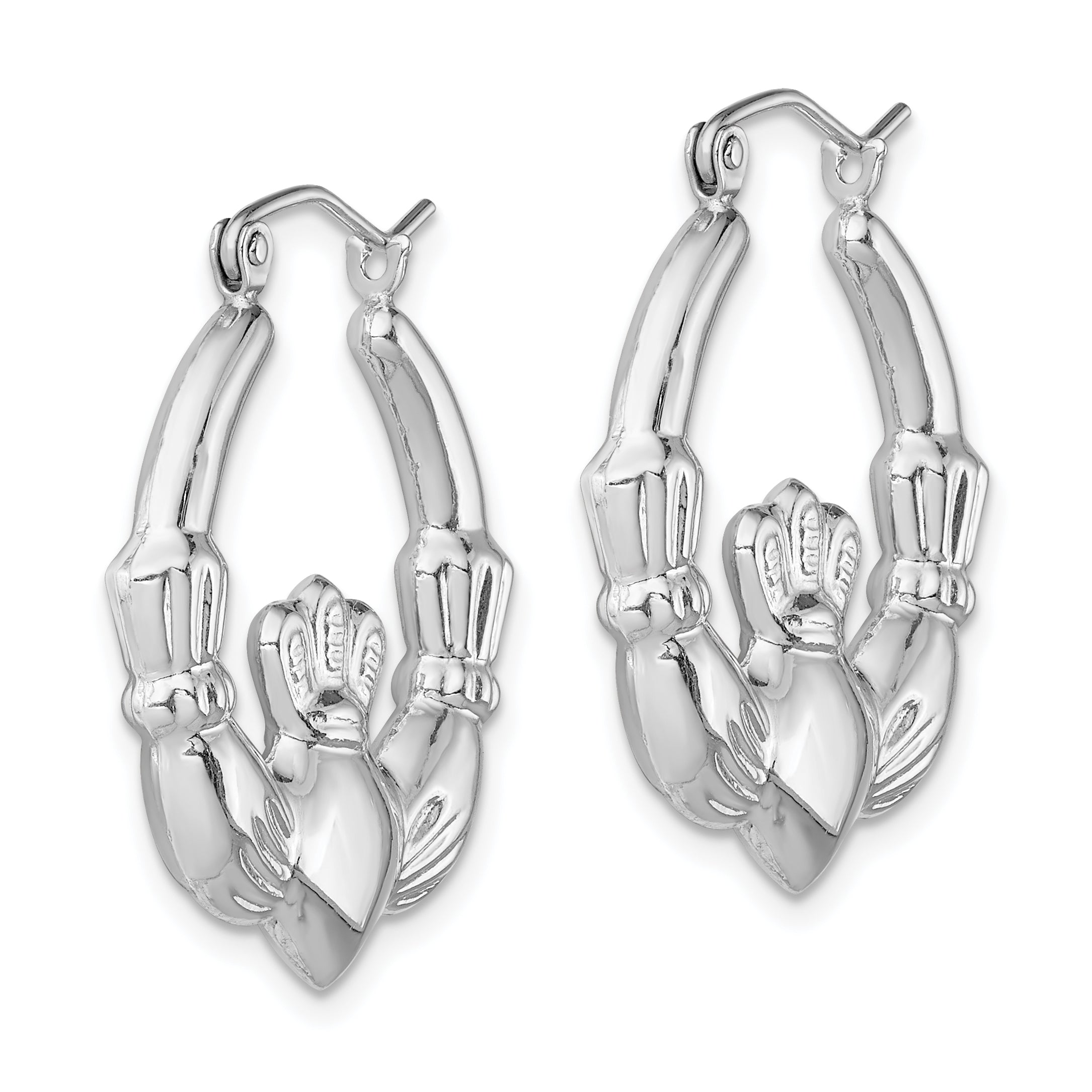 Sterling Silver Rhod-plated Polished Claddagh Round Hoop Earrings Secondary image