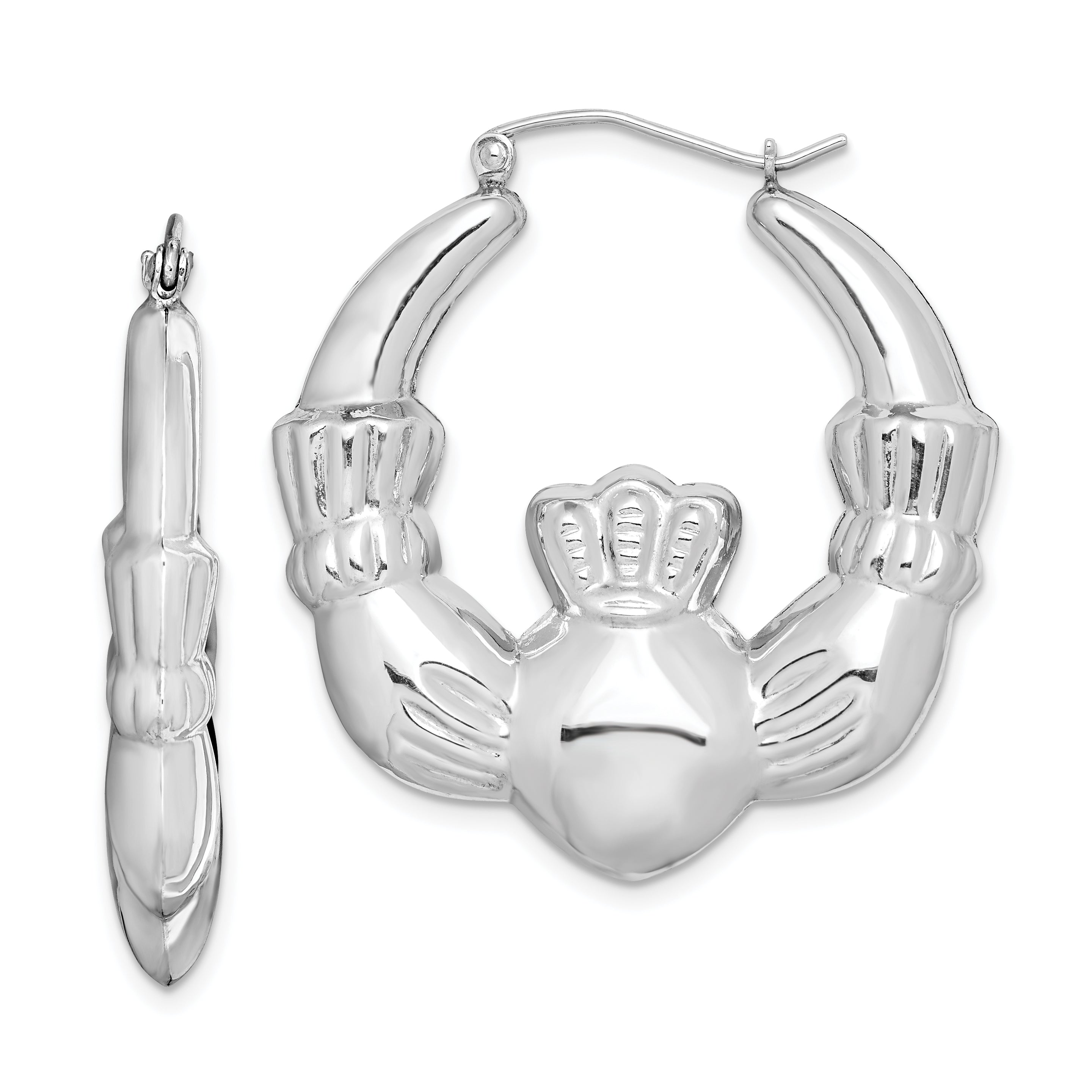 Sterling Silver Rhod-plated Polished Claddagh Round Hoop Earrings Main image