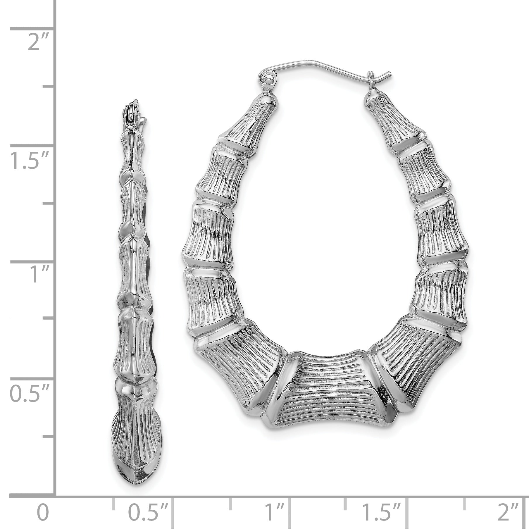 Sterling Silver Rhodium-plated Bamboo Oval Hoop Earrings