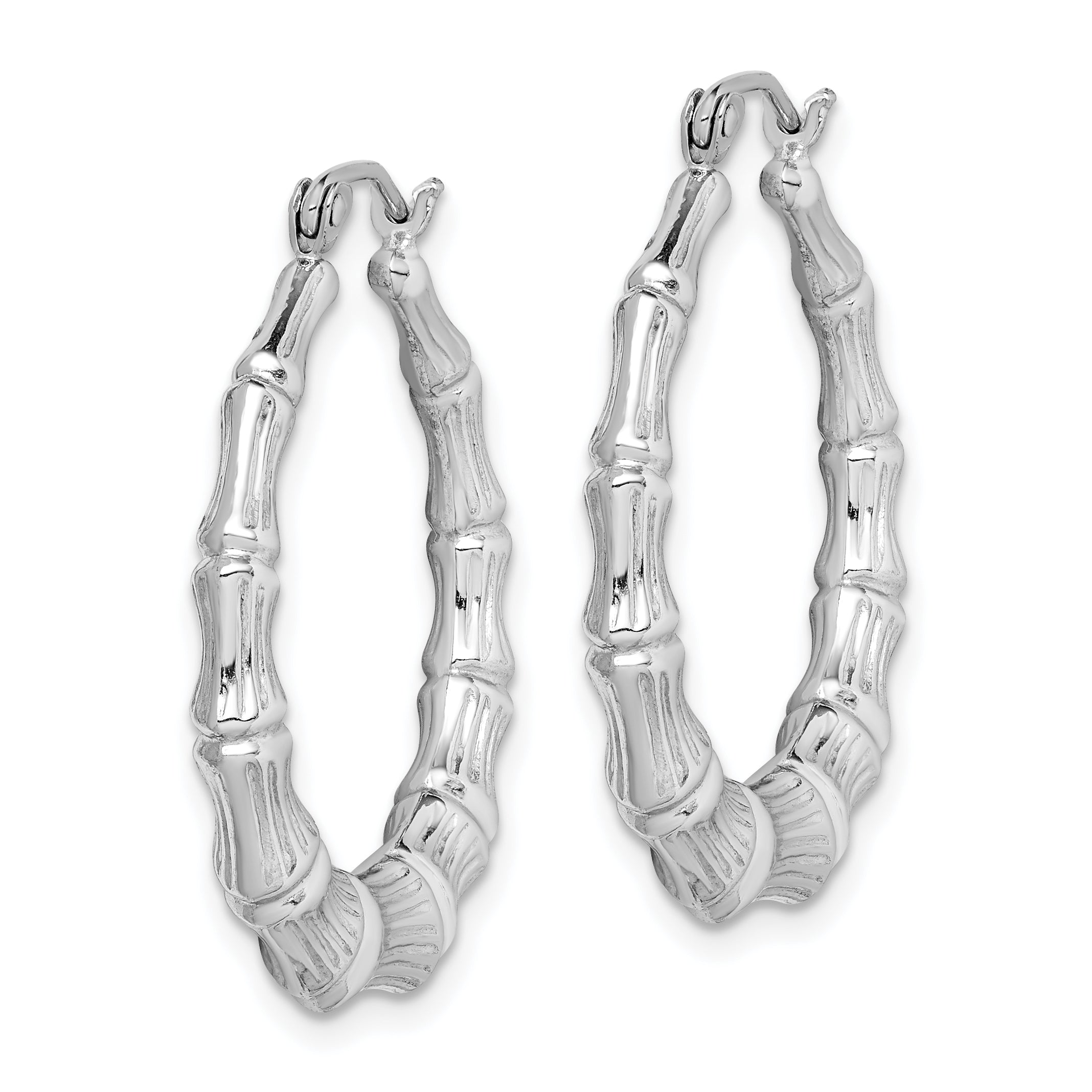 Sterling Silver Rhodium-plated Bamboo Round Hoop Earrings Secondary image