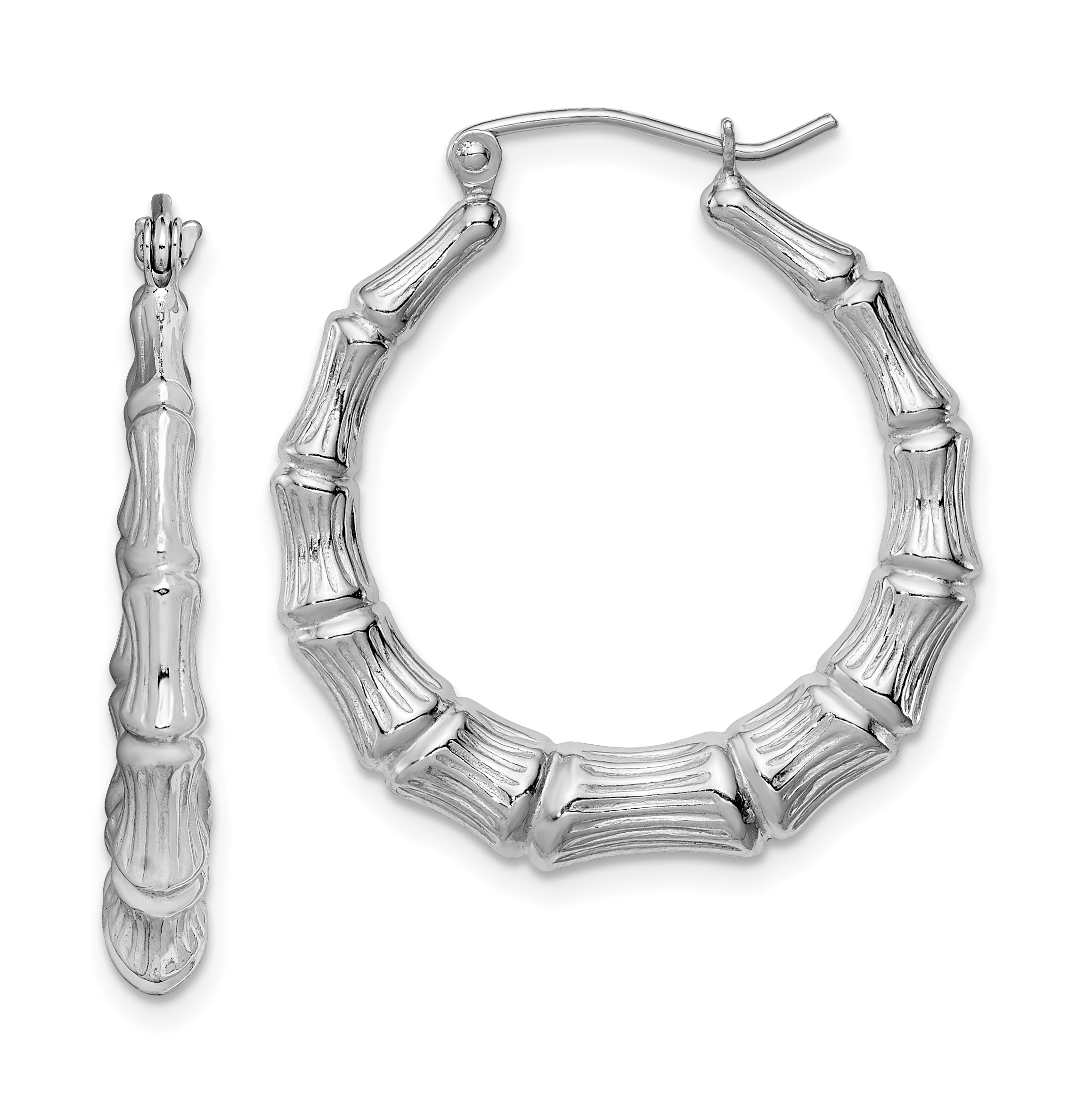 Sterling Silver Rhodium-plated Bamboo Round Hoop Earrings Main image