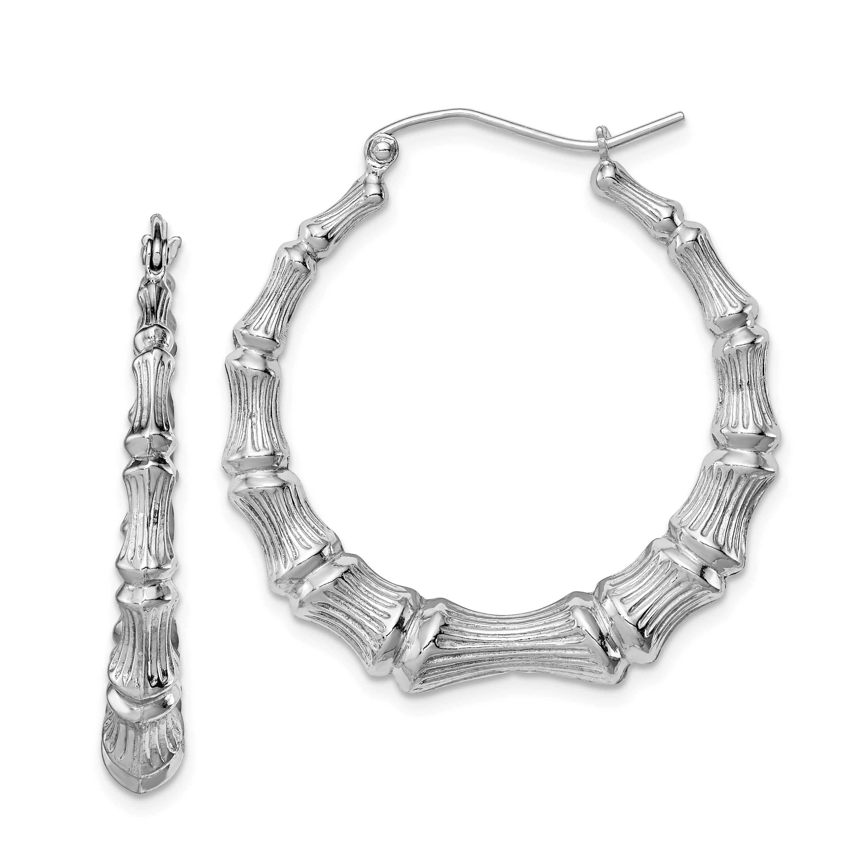 Sterling Silver Rhodium-plated Bamboo Round Hoop Earrings Main image