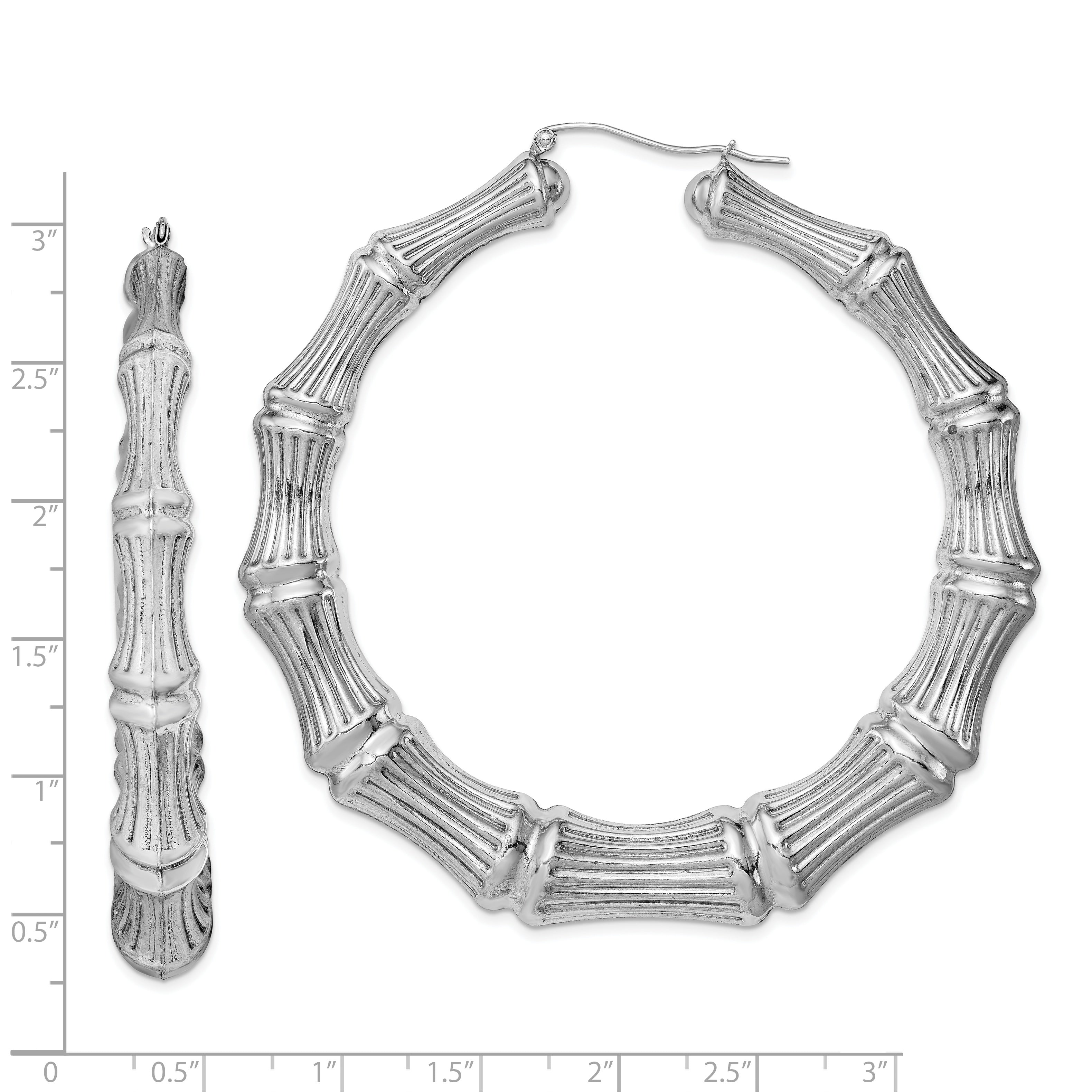 Sterling Silver Rhodium-plated Bamboo Round Hoop Earrings