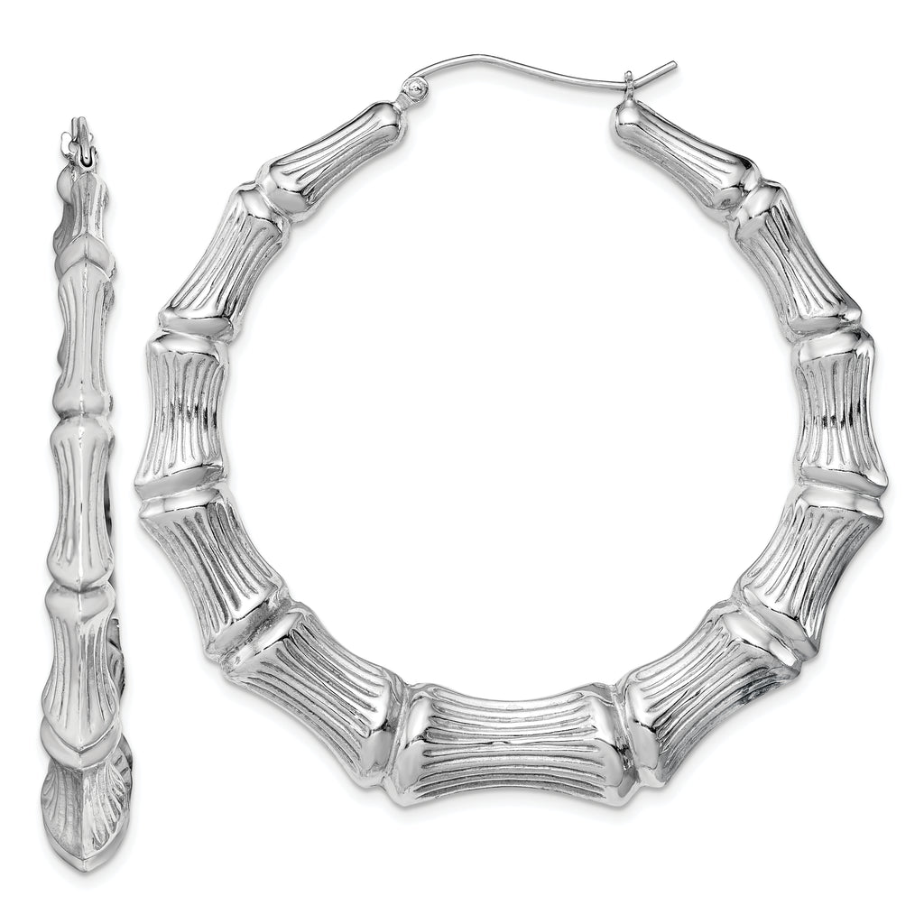 Sterling Silver Rhodium-plated Bamboo Round Hoop Earrings