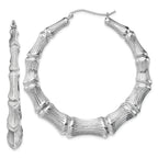 Sterling Silver Rhodium-plated Bamboo Round Hoop Earrings