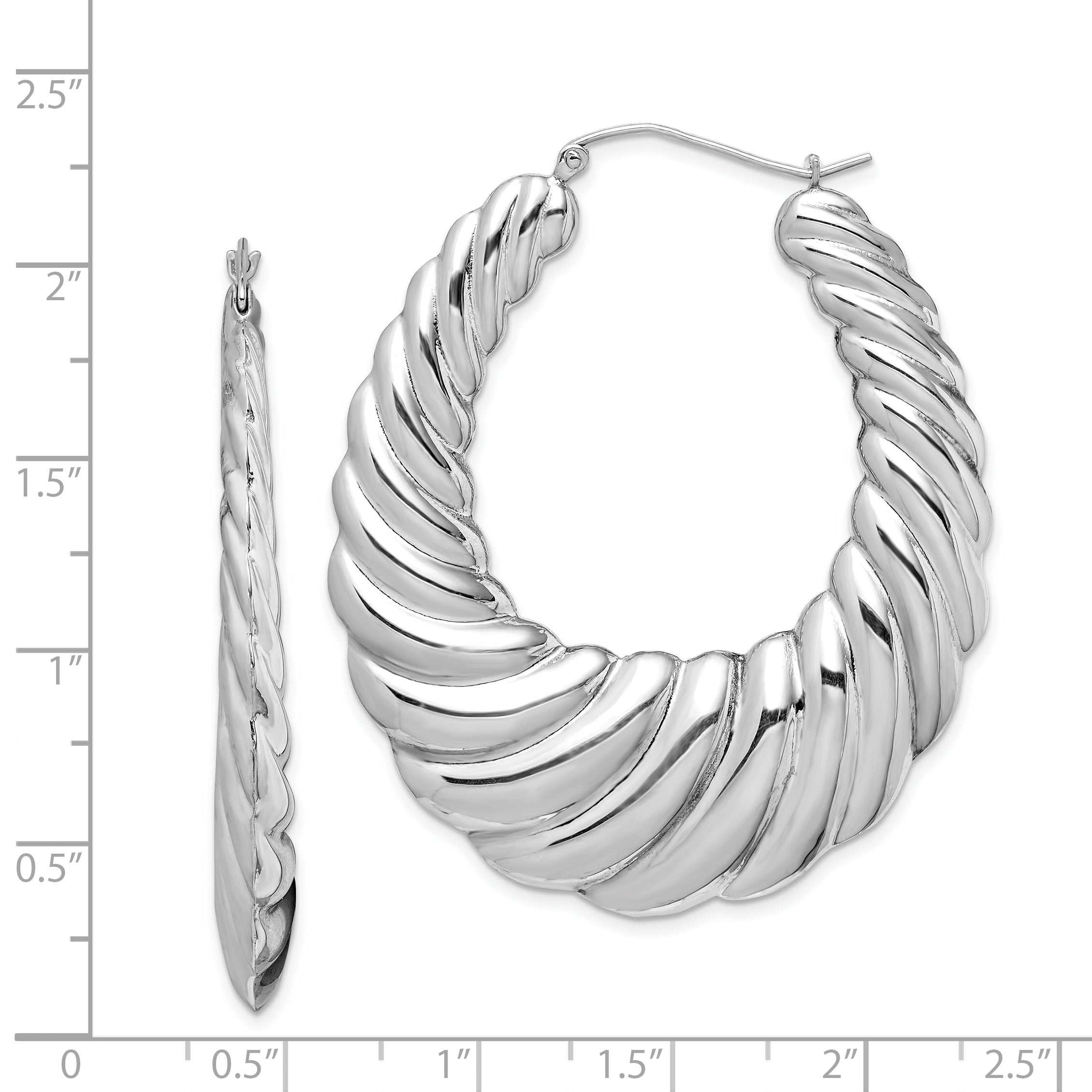 Sterling Silver Rhodium-plated Polished Shrimp Oval Hoop Earrings