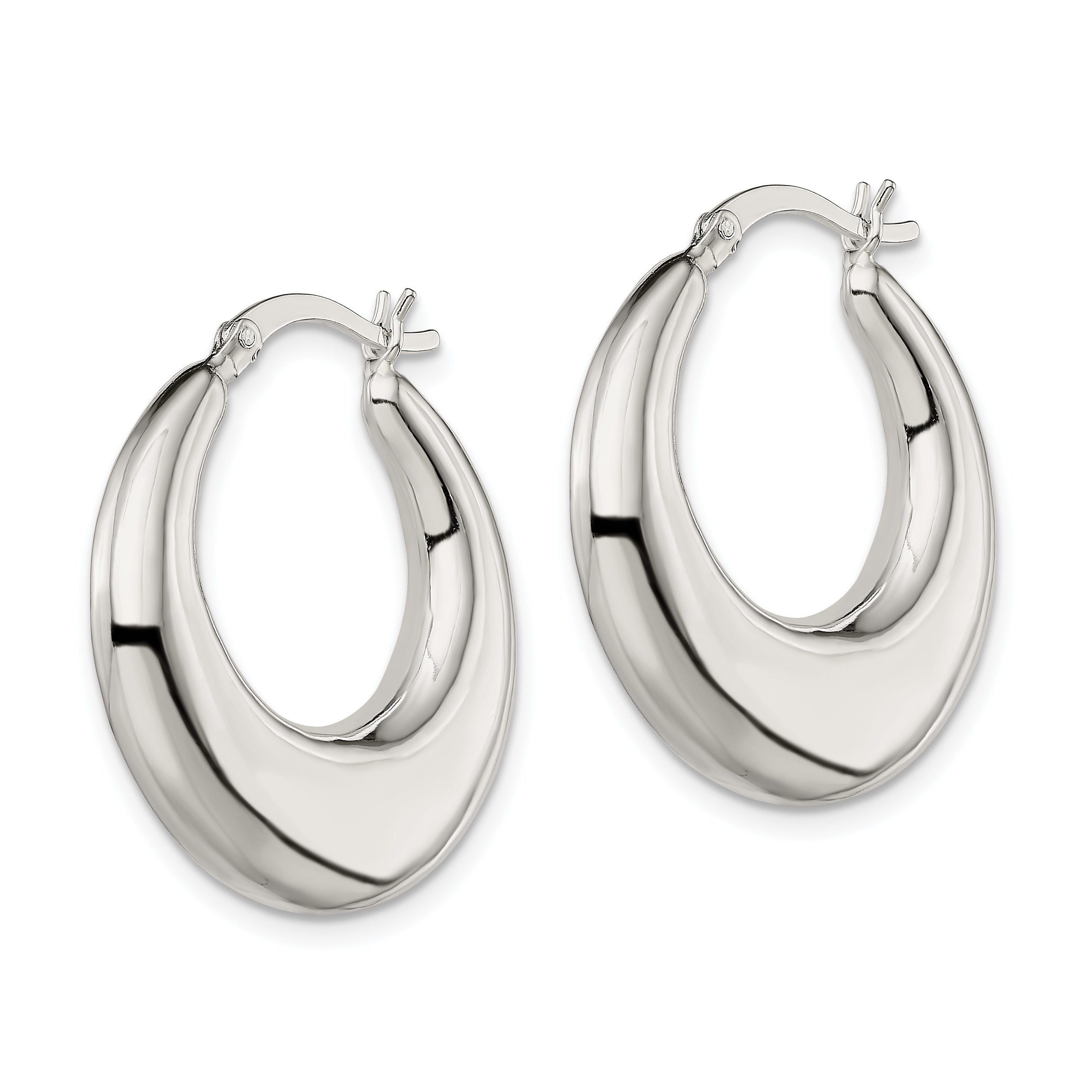 Sterling Silver Polished & Tapered Round Hoop Earrings Secondary image