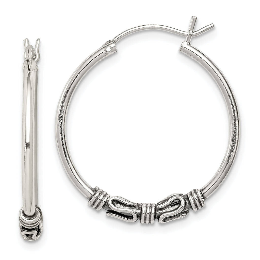 Sterling Silver Antiqued Hoop Earrings
