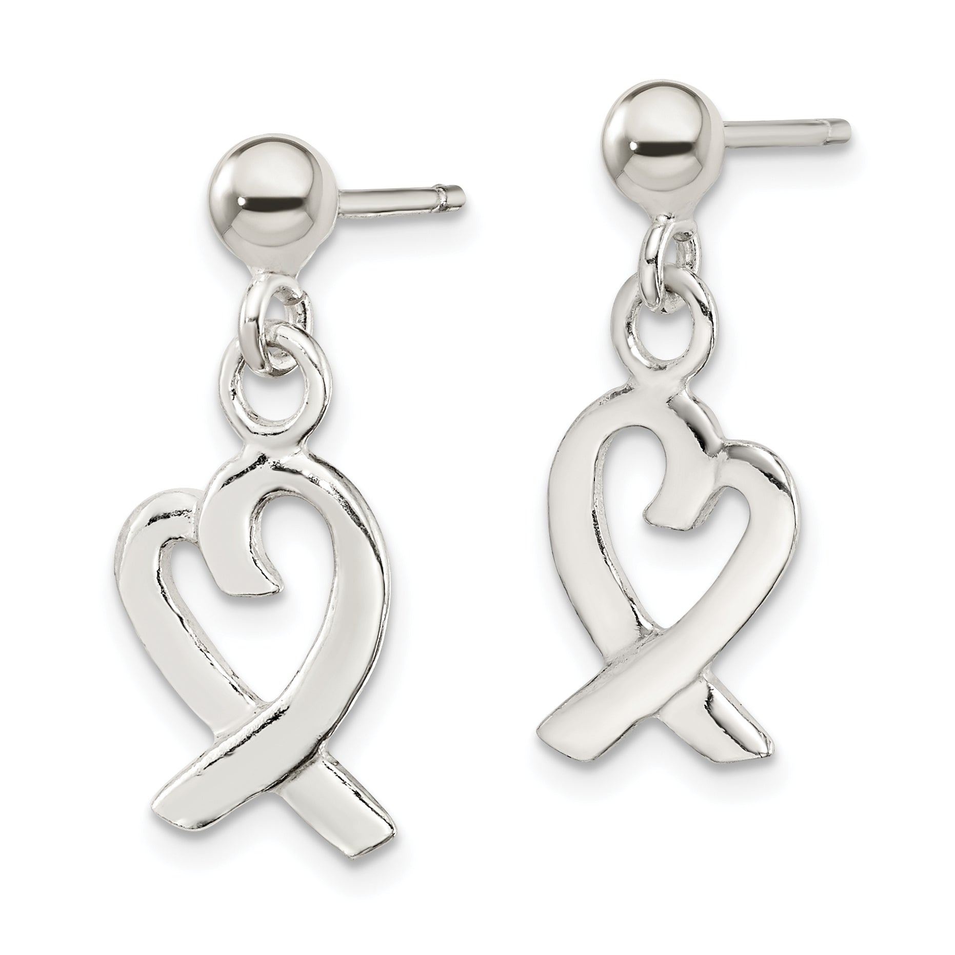Sterling Silver Heart Dangle Post Earrings Secondary image