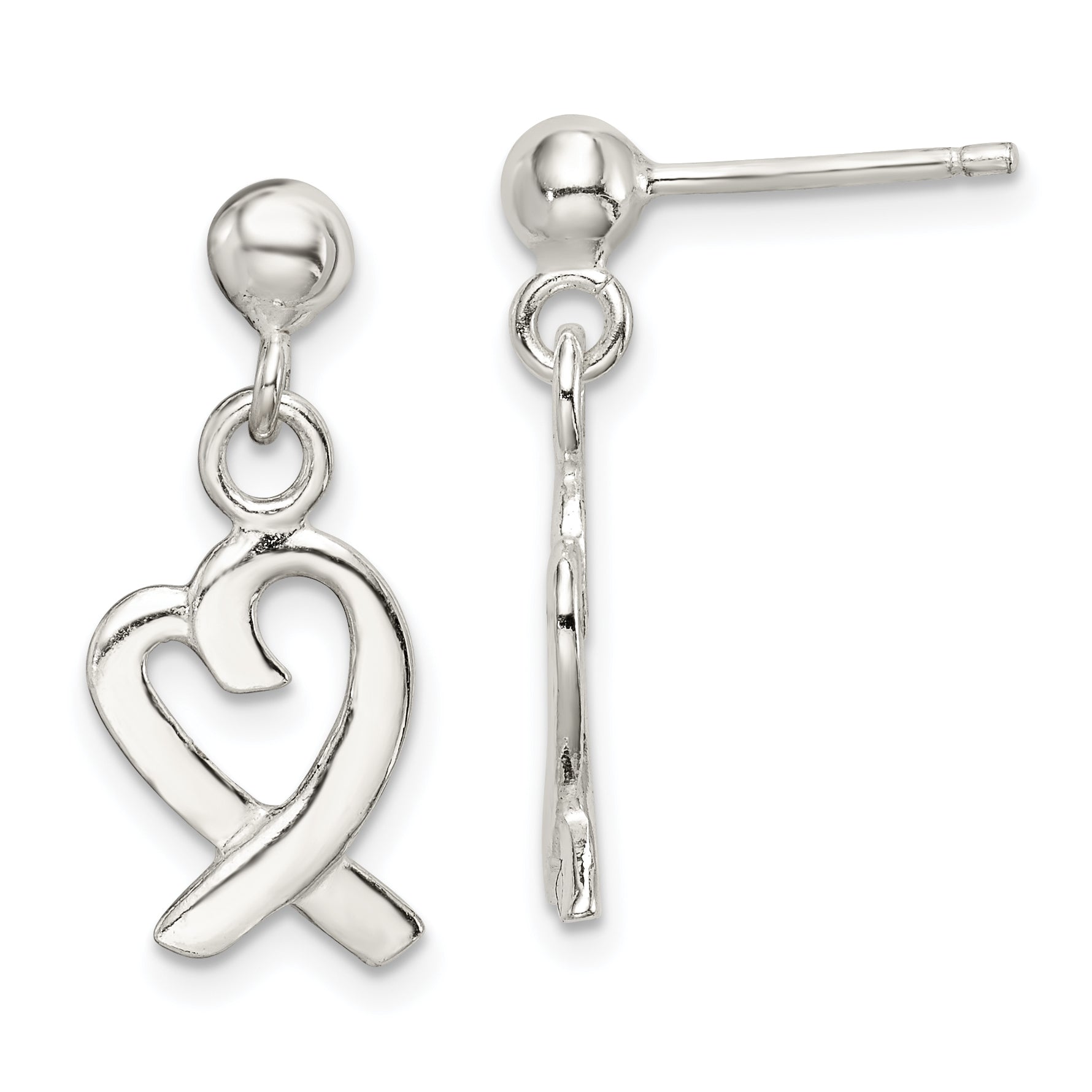 Sterling Silver Heart Dangle Post Earrings Main image