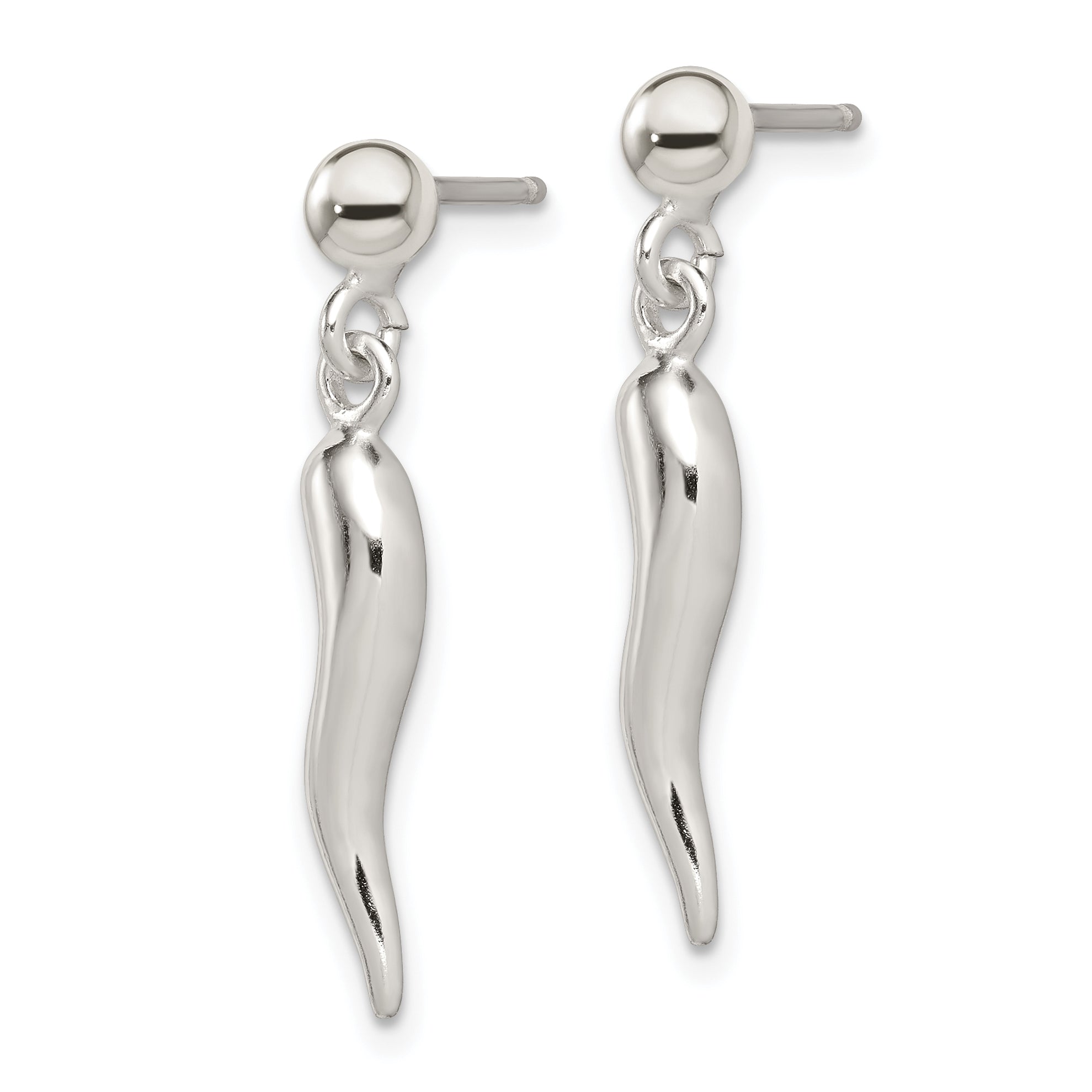 Sterling Silver Polished Italian Horn Post Dangle Earrings Secondary image