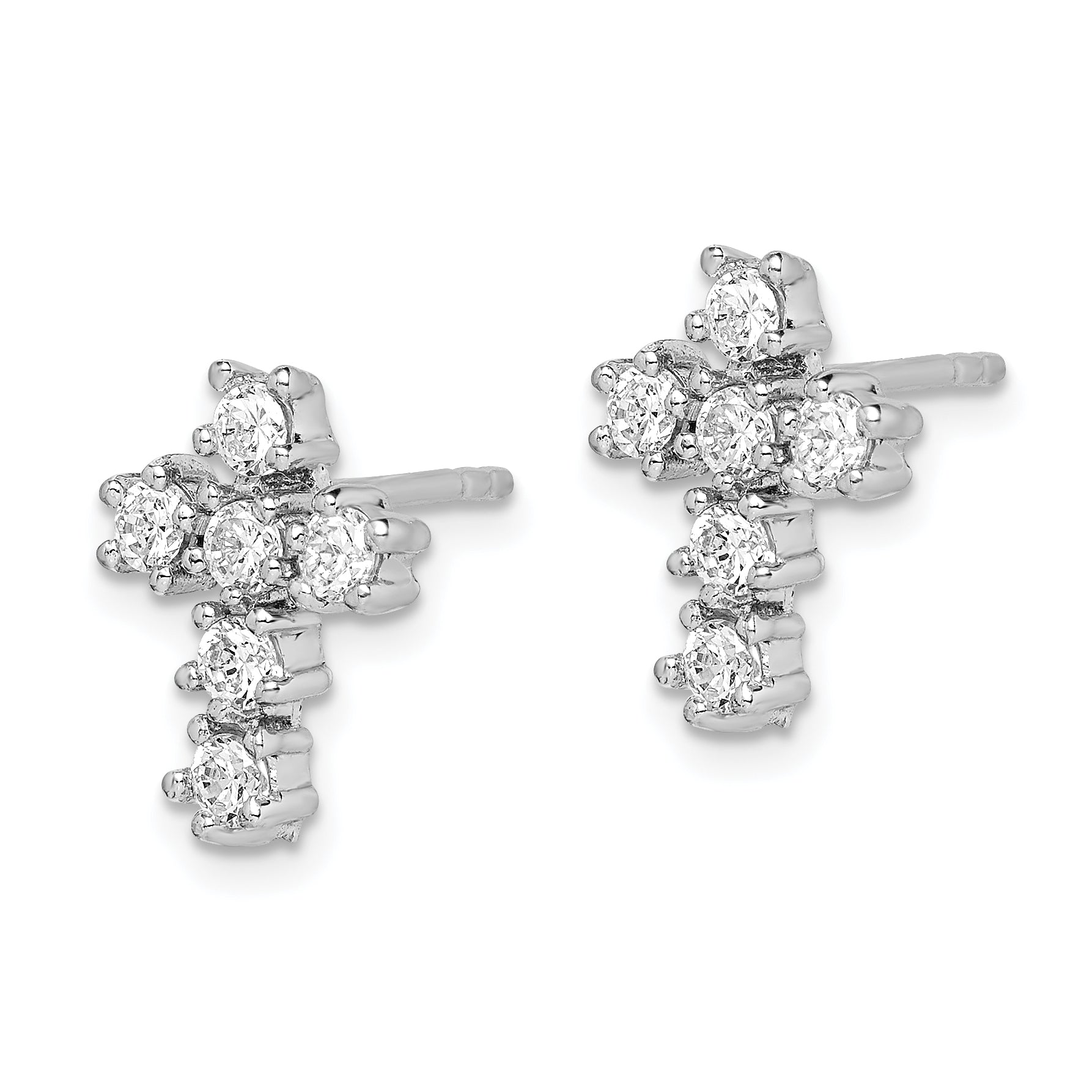 Sterling Silver Rhodium-plated Polished CZ Cross Post Earrings Secondary image