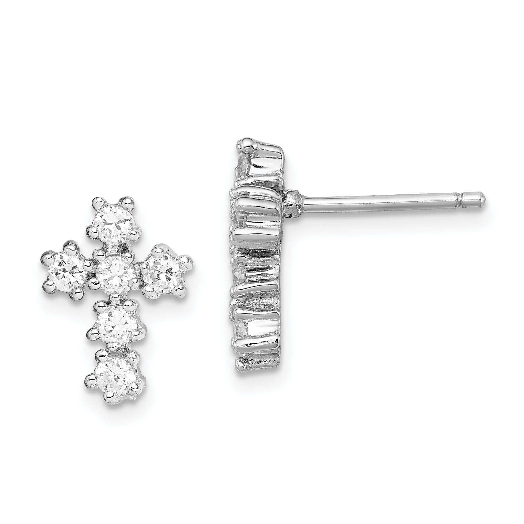 Sterling Silver Rhodium-plated Polished CZ Cross Post Earrings Main image