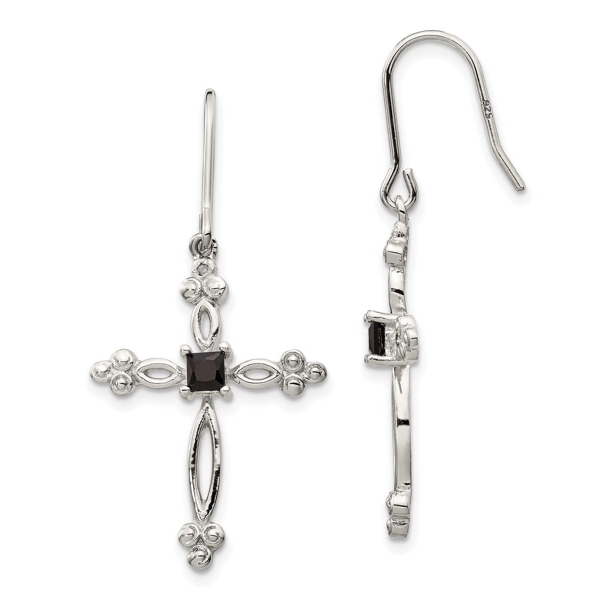 Diamond Black Cubic Zirconia Cross Dangle Earrings in Sterling Silver (0.02 ct. tw.) - Sophia Jewelers Main image
