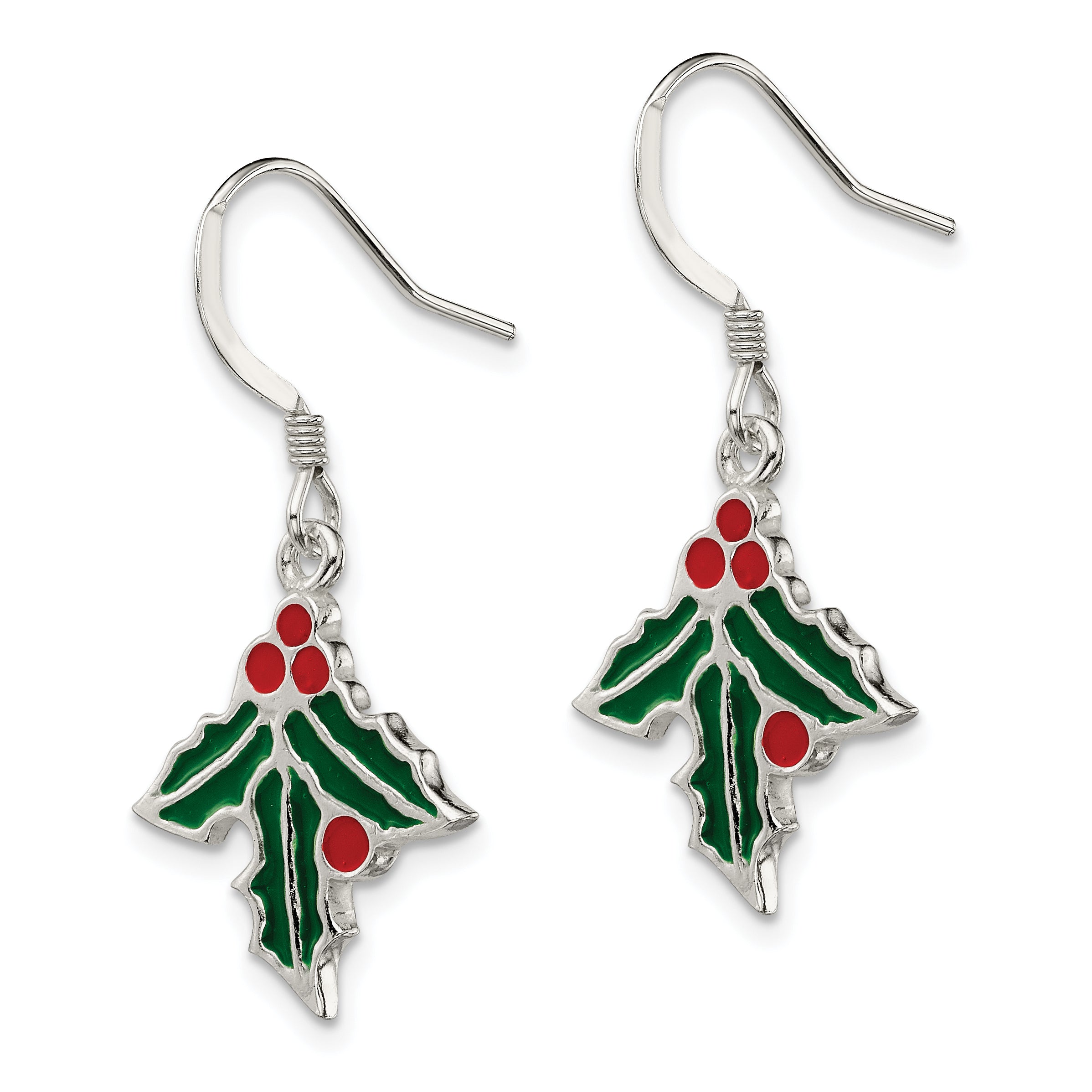 Sterling Silver Enameled Holly Earrings Secondary image