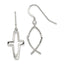 Sterling Silver Polished Cross Ichthus Dangle Earrings