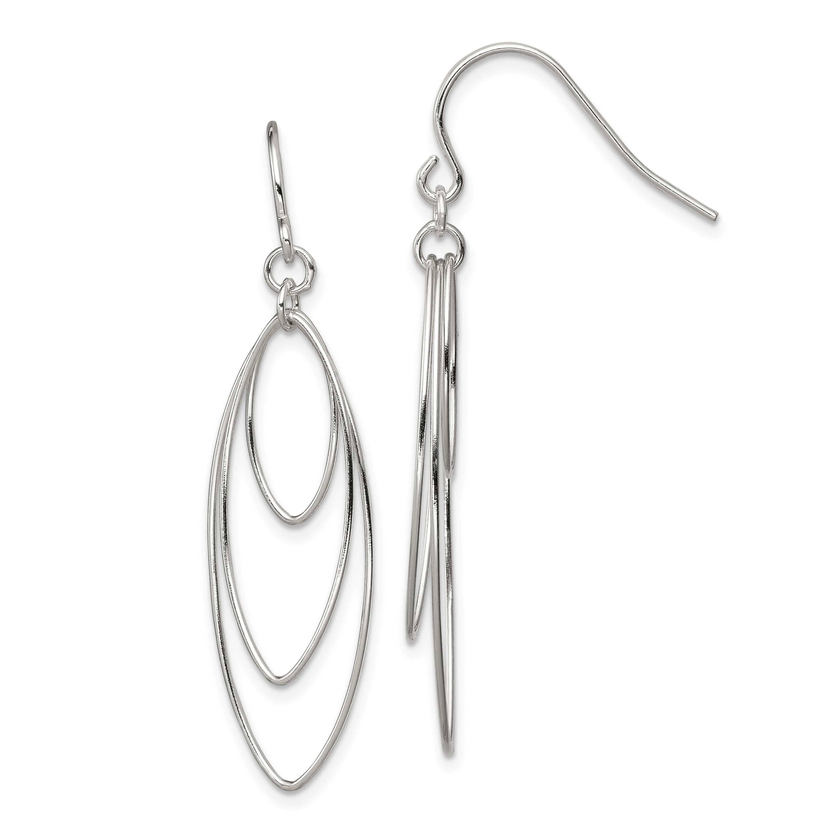 Sterling Silver Polished Triple Marquise Shape Dangle Earrings Main image
