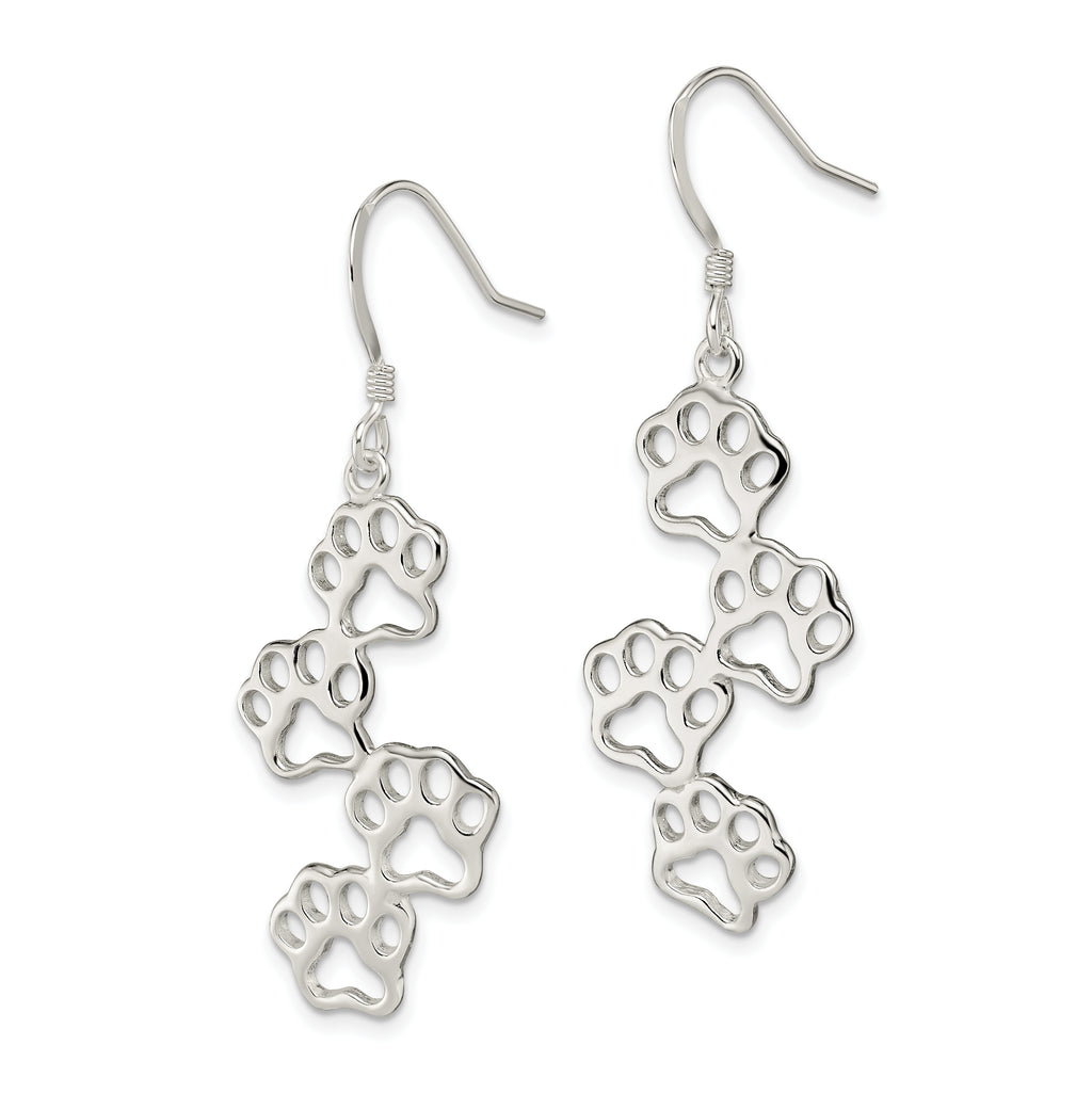 Paw Prints Drop Earrings in Sterling Silver